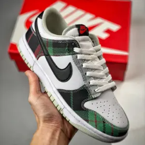 Nike Dunk Low Plaid White Black-University Red-Grey-Light Silver For Sale