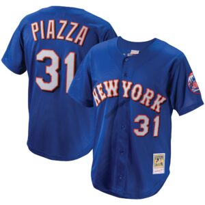 Mike Piazza New York Mets Mitchell &amp; Ness Cooperstown Collection Mesh Batting Practice Button-Up Jersey - Royal