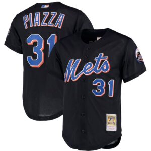 Mike Piazza New York Mets Mitchell &amp; Ness Big &amp; Tall Cooperstown Collection Mesh Button-Up Jersey- Black