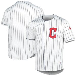 Men'S True-Fan White/Navy Cleveland Guardians Pinstripe Jersey