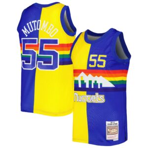 Dikembe Mutombo Denver Nuggets Mitchell &amp; Ness Hardwood Classics 1991-92 Split Swingman Jersey For NBA Basketball Fans