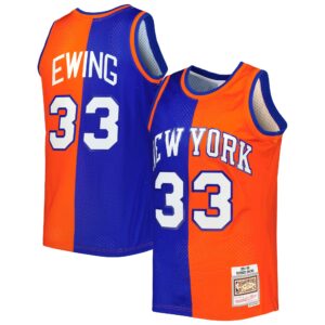 Patrick Ewing New York Knicks Mitchell &amp; Ness Hardwood Classics 1991-92 Split Swingman Jersey For NBA Basketball Fans