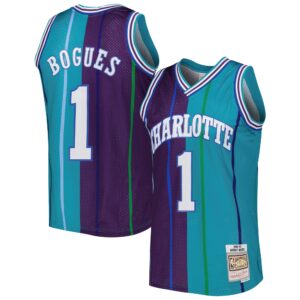 Muggsy Bogues Charlotte Hornets Mitchell &amp; Ness Hardwood Classics 1992-93 Split Swingman Jersey For NBA Basketball Fans