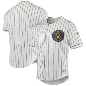 Men'S True-Fan White/Navy Milwaukee Brewers Pinstripe Jersey