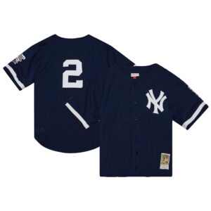 Derek Jeter New York Yankees Mitchell &amp; Ness Cooperstown Collection Mesh Batting Practice Button-Up Jersey - Navy