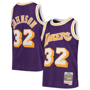 Magic Johnson Los Angeles Lakers Mitchell &amp; Ness Youth 1984-85 Hardwood Classics Swingman Throwback Jersey For NBA Basketball Fans